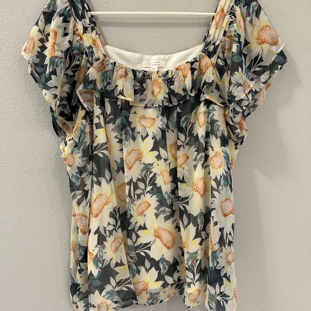 LC Lauren Conrad Floral Blouse with Ruffle Detail